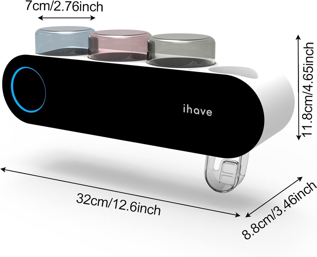 UV Toothbrush Sanitizer Holder Wall Mount Toothpaste Dispenser, 3-Cup
