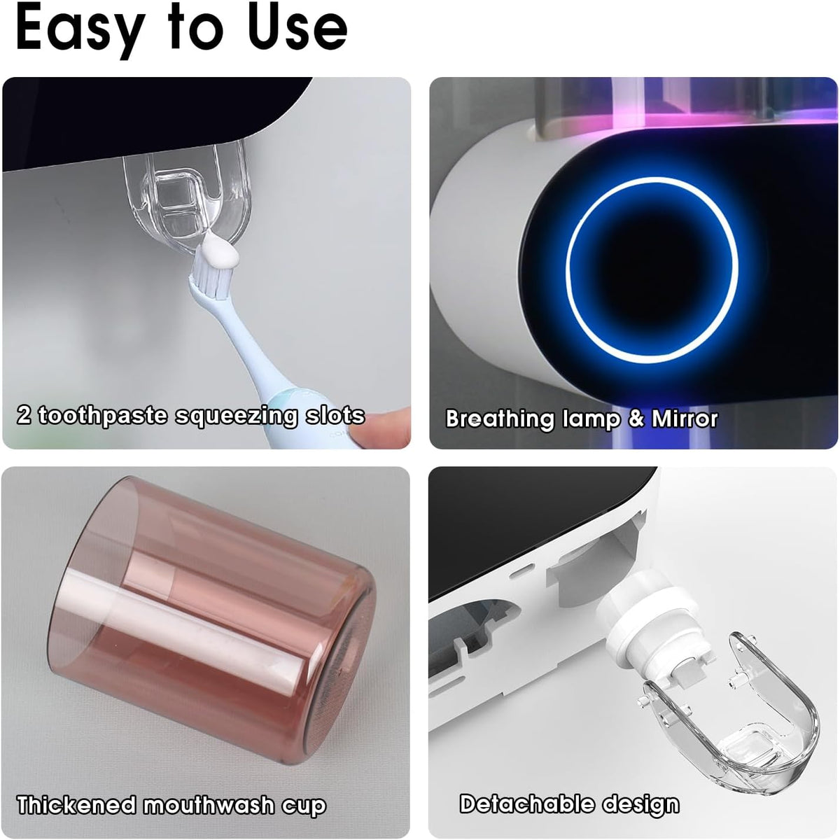 UV Toothbrush Sanitizer Holder Wall Mount Toothpaste Dispenser, 2-Cup