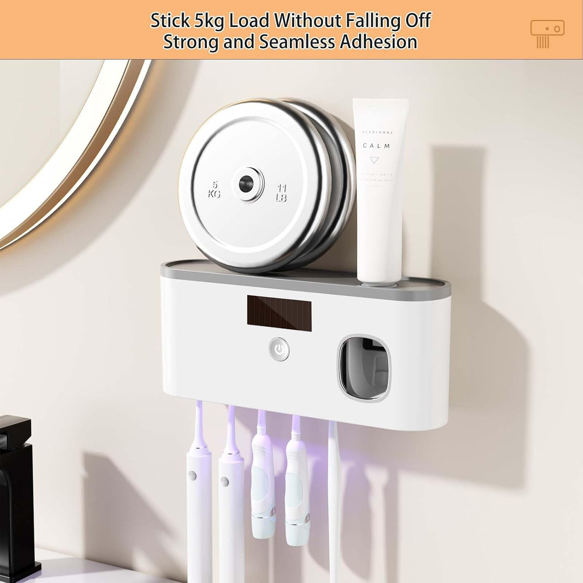 Toothbrush Holders for Bathrooms, Toothbrush Sanitizer Holder for Kids and Adult, Electric Toothbrush Holders Wall Mounted with Toothpaste Dispenser