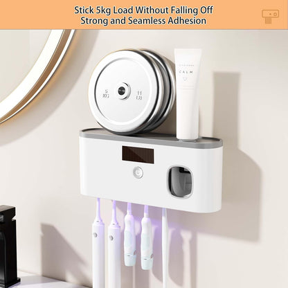 Toothbrush Holders for Bathrooms, Toothbrush Sanitizer Holder for Kids and Adult, Electric Toothbrush Holders Wall Mounted with Toothpaste Dispenser