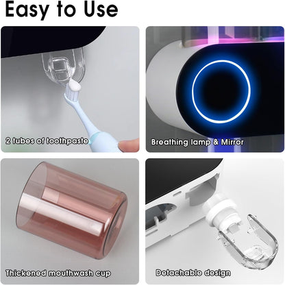 UV Toothbrush Sanitizer Holder Wall Mount Toothpaste Dispenser, 3-Cup